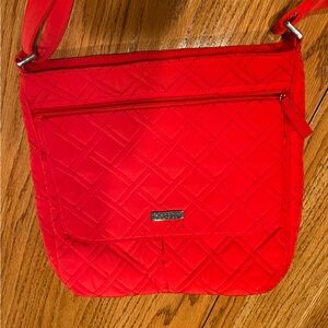 Red Vera Bradley Mailbag with no rips or tears. Microfiber for easy cleaning.